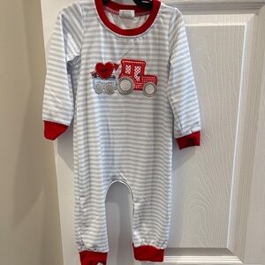 Striped Baby Onesie with Red Tractor Design Valentine’s Day 6-12m